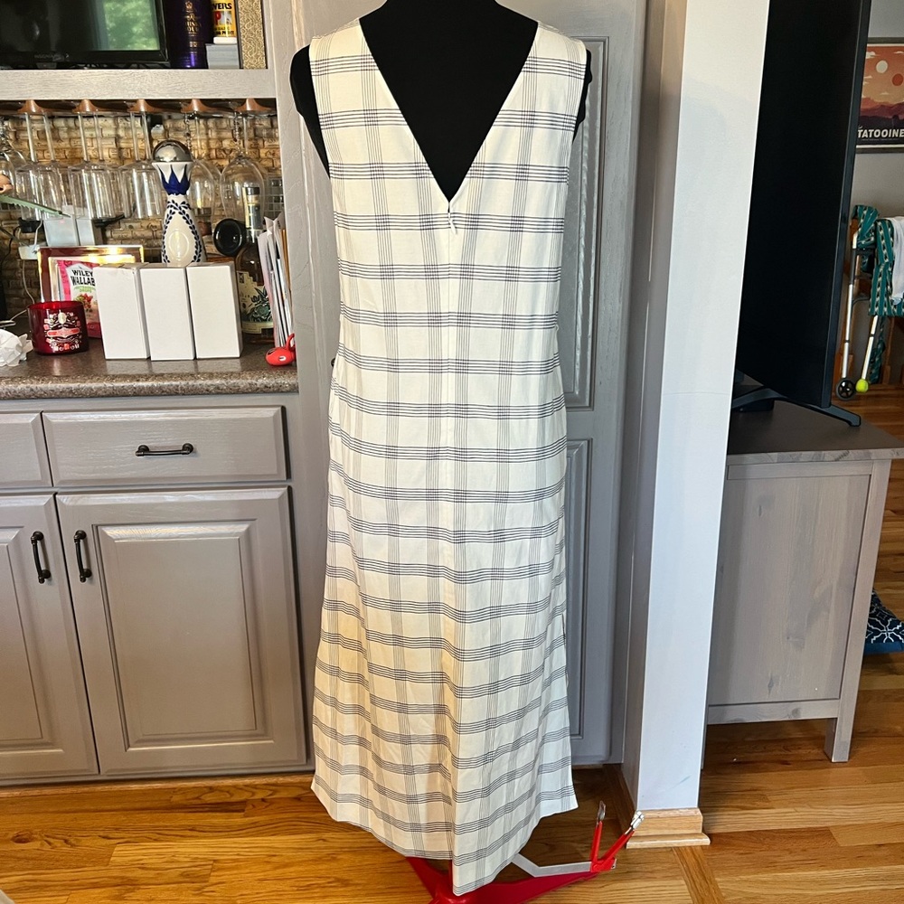 Theory Linen Midi Dress in Ivory and Black Plaid - Picture 2 of 5